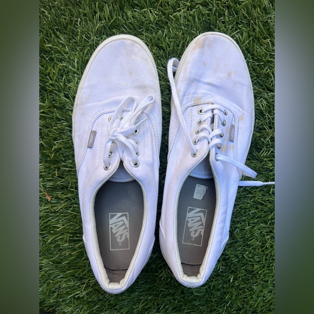 Used solid white authentic style Vans, Size 12 Men’s